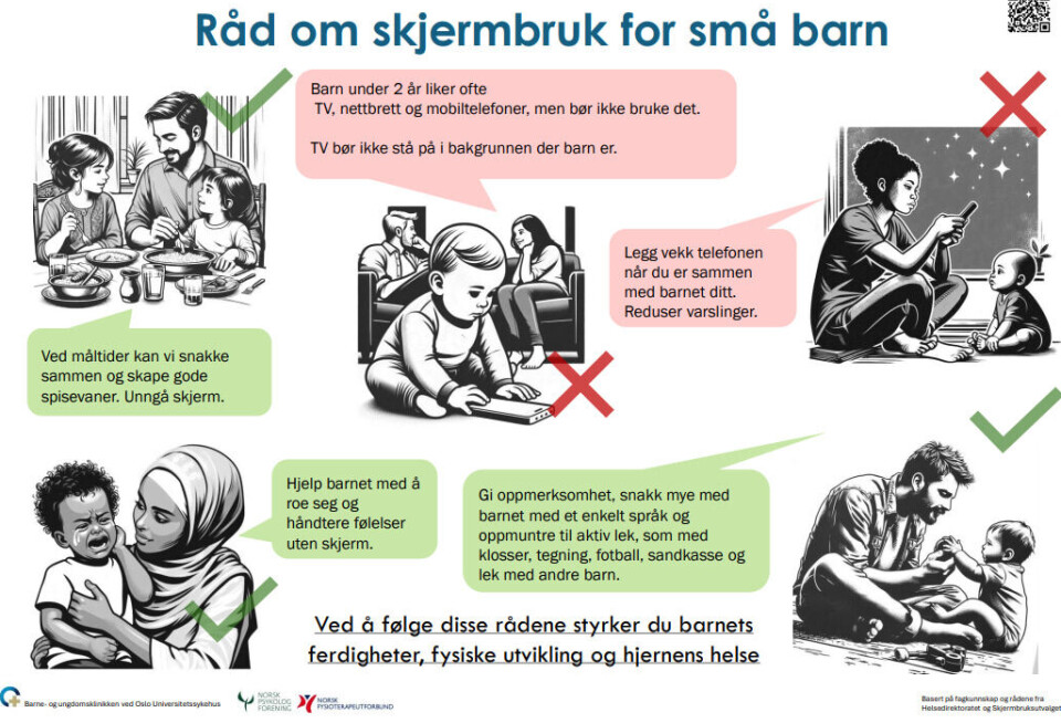 Illustrert oversikt over råd om skjermbruk