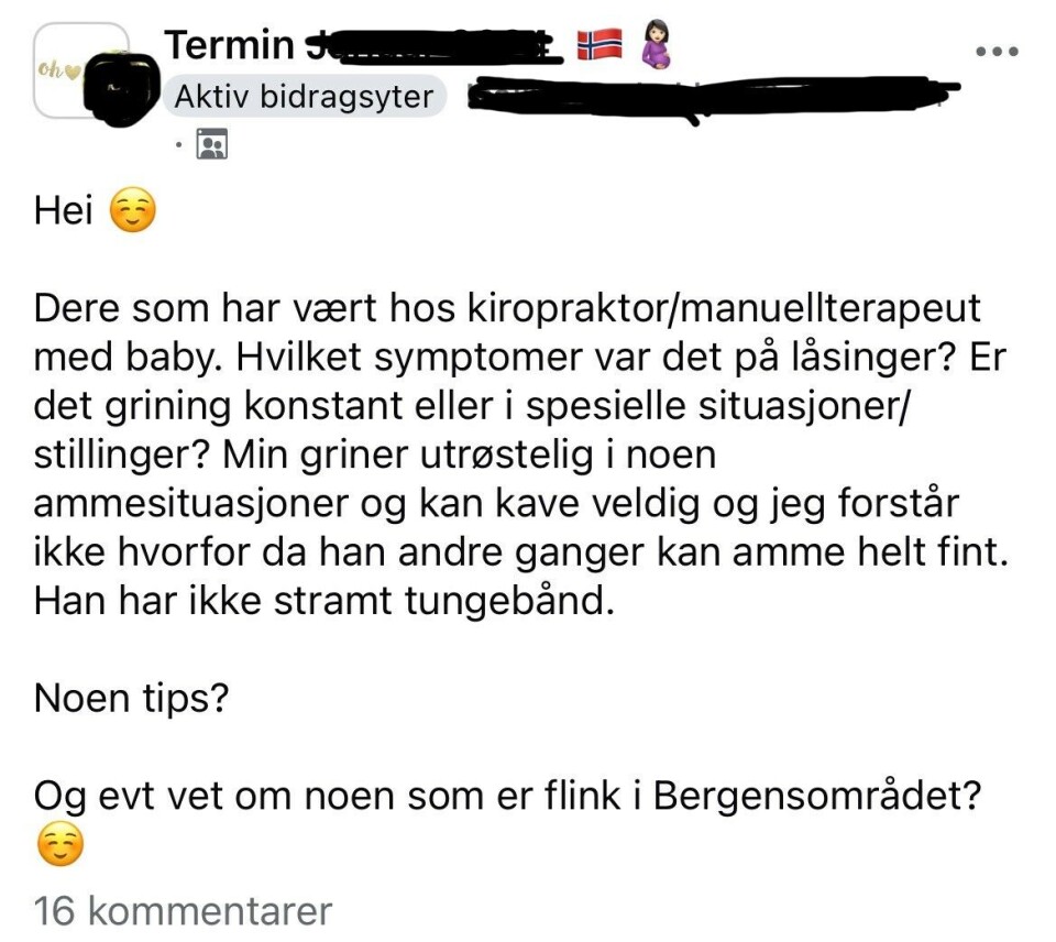 Eksempel fra termingruppe på Facebook